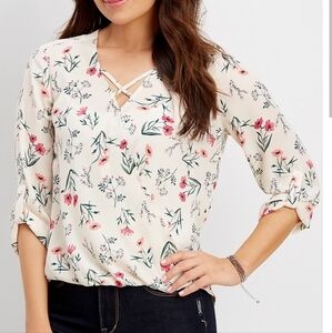 NWT Floral Print Wrap Front Blouse (Cream/Multi) - maurices